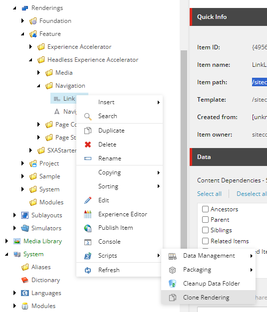 Screenshot showing cloning of link list