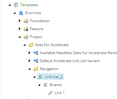 Screenshot showing created branch template folder items