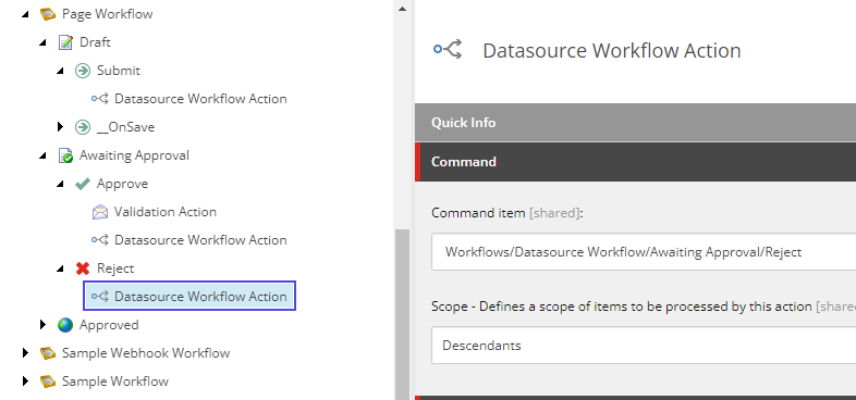 Page workflow reject datasource action